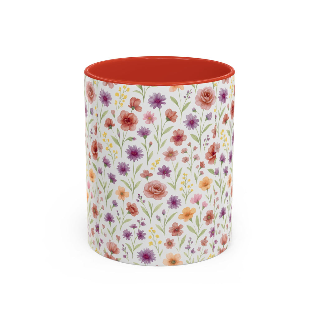 Floral Watercolor Accent Coffee Mug – Pink & Purple Wildflower Pattern (11/15oz)