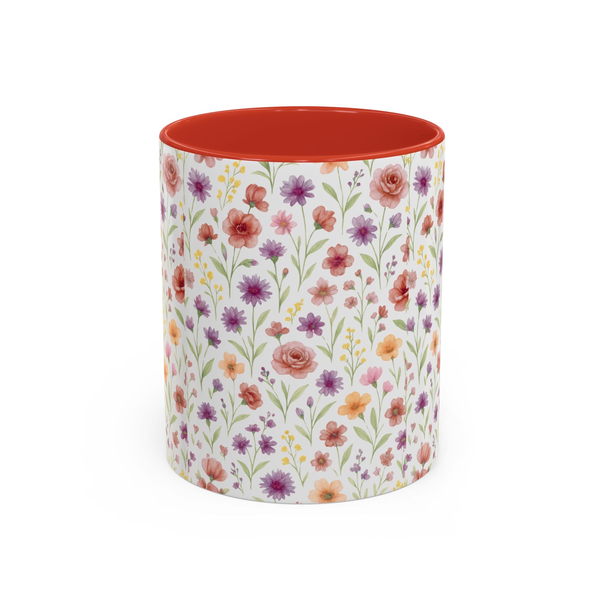 Floral Watercolor Accent Coffee Mug – Pink & Purple Wildflower Pattern (11/15oz)