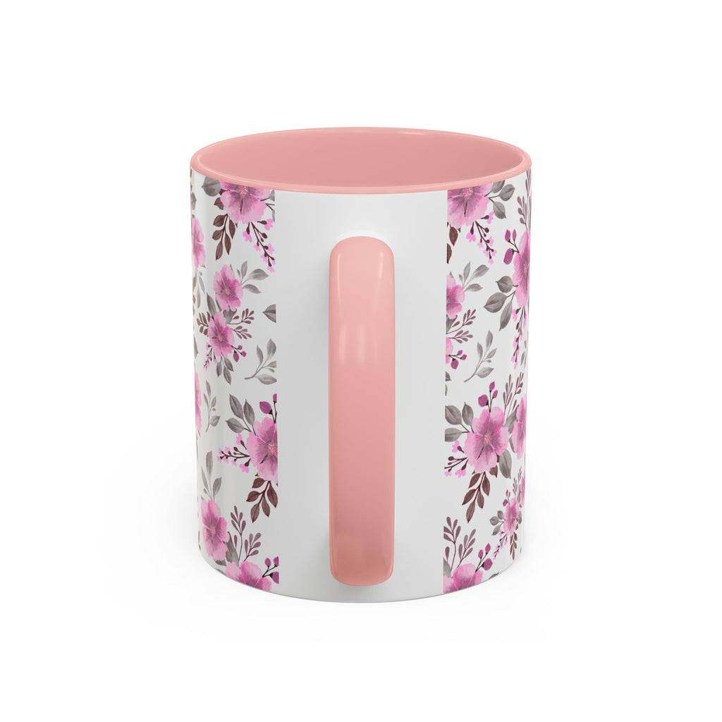Pink Floral Accent Coffee Mug — Ceramic Rose Pattern 11/15oz