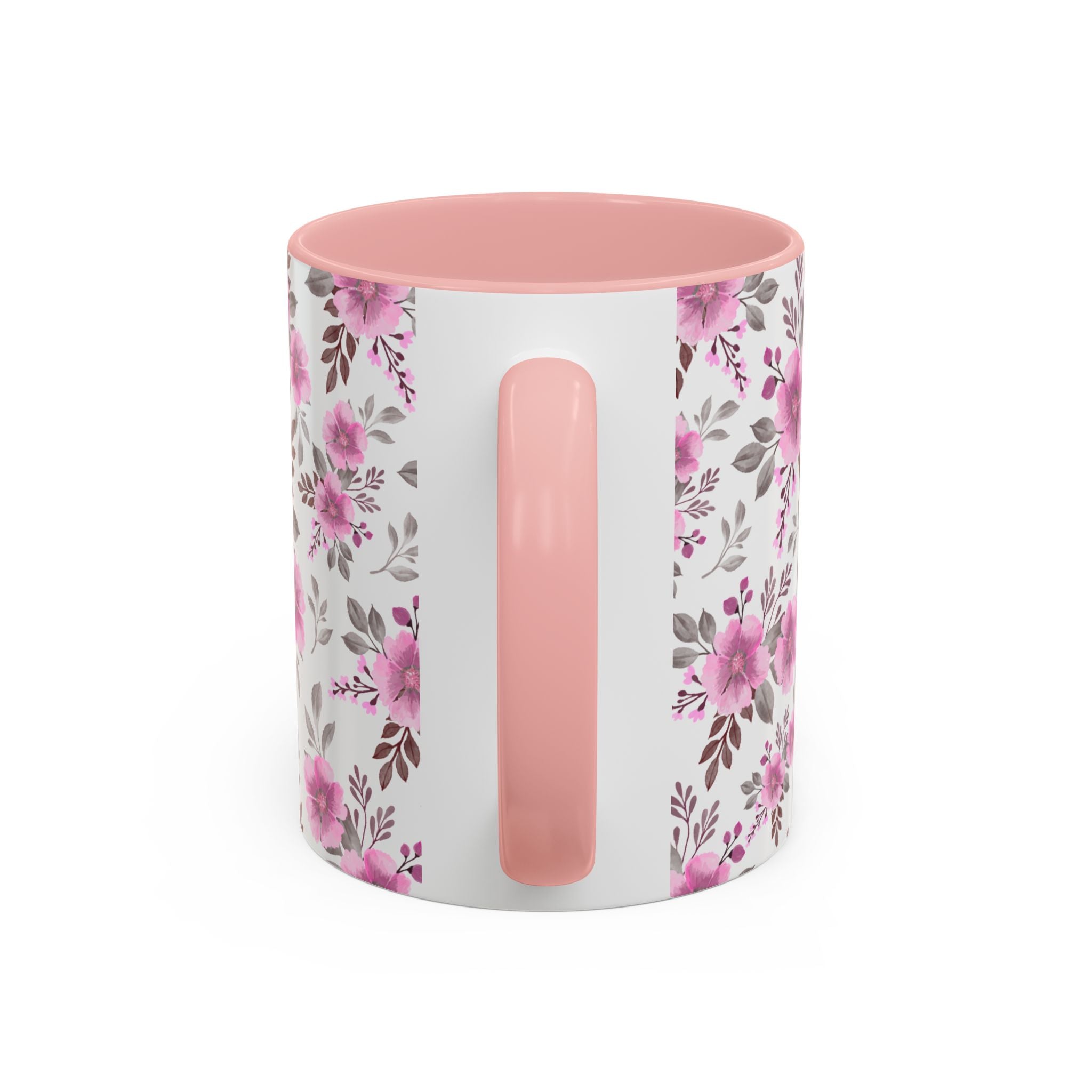 Pink Floral Accent Coffee Mug — Ceramic Rose Pattern 11/15oz