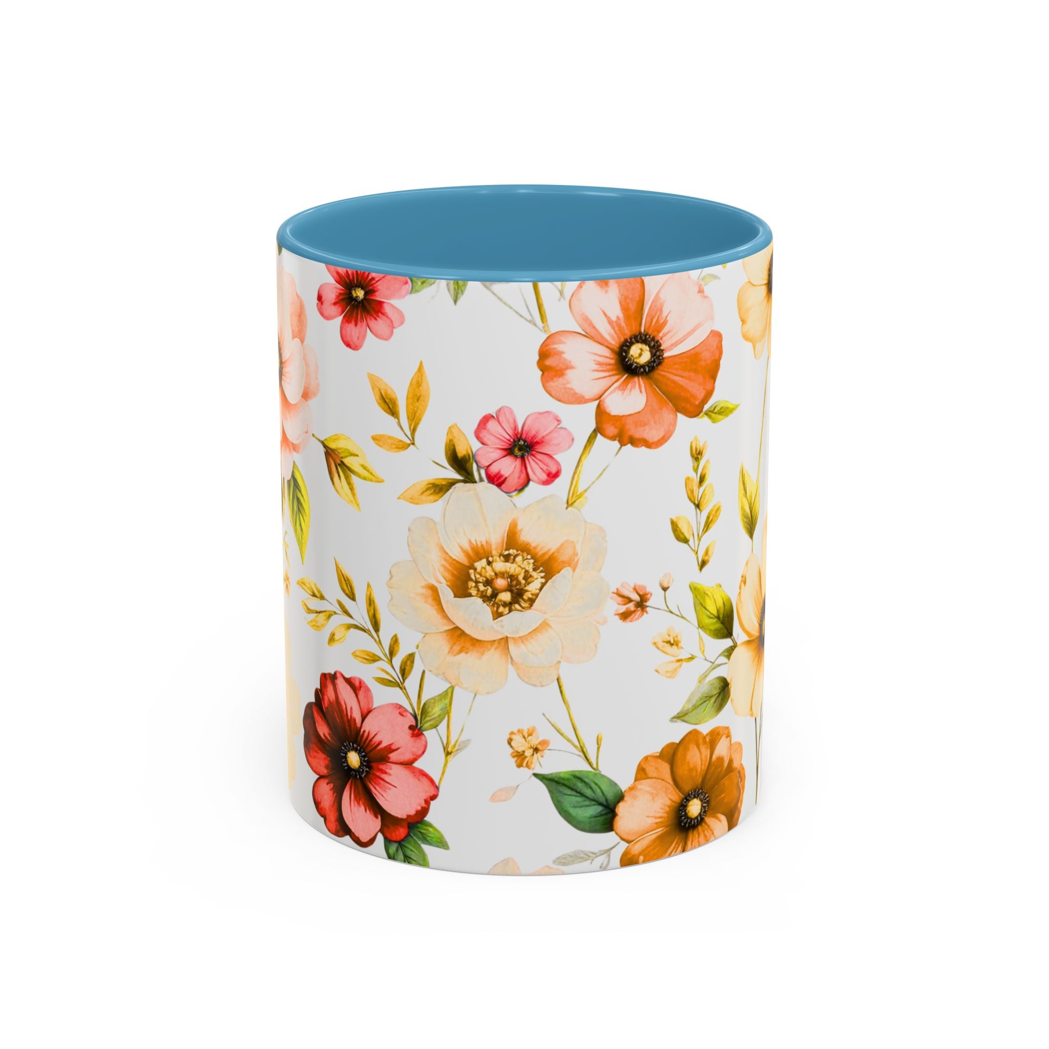 Floral Accent Coffee Mug — Vintage Watercolor Orange & Peach Flower Design