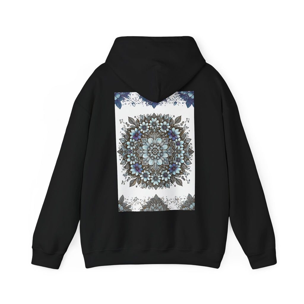 Floral Mandala Hoodie — Blue Botanical Symmetry Pullover