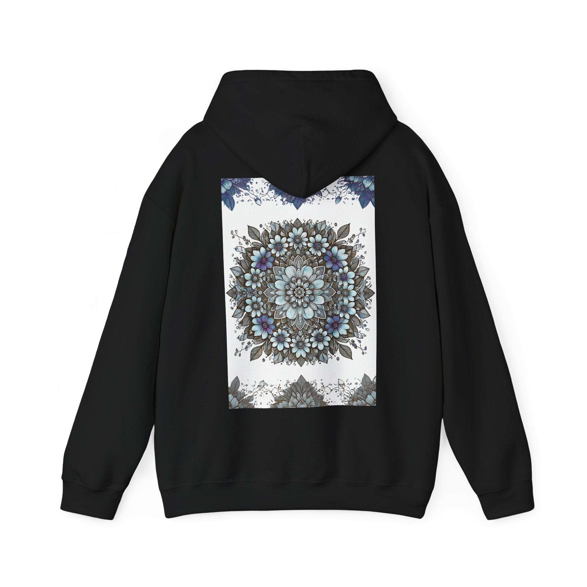 Floral Mandala Hoodie — Blue Botanical Symmetry Pullover