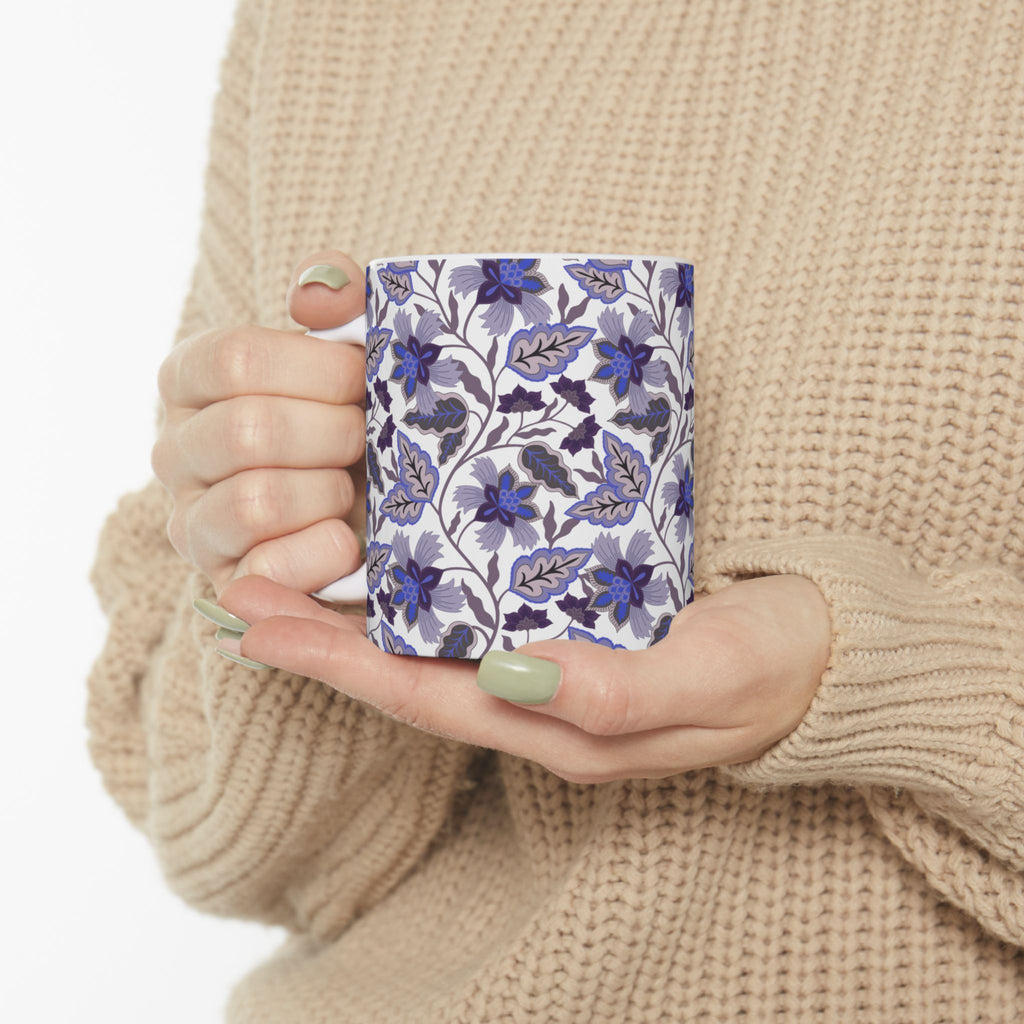 Blue Floral Ceramic Mug – Vintage Botanical Pattern (11oz & 15oz)