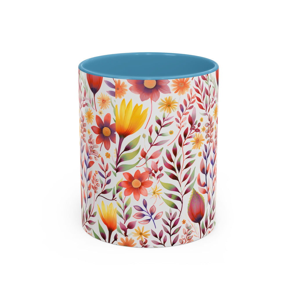 Floral Accent Coffee Mug – Colorful Watercolor Garden Design (11/15oz)