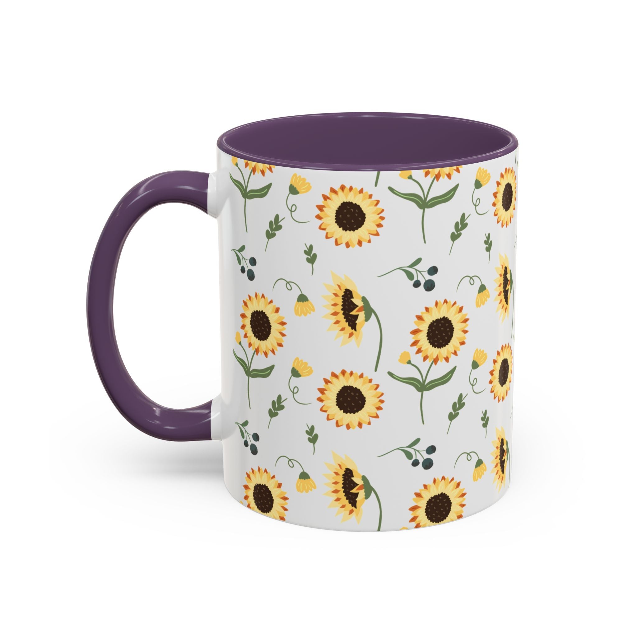 Sunflower Pattern Accent Coffee Mug — 11/15oz Ceramic Mug