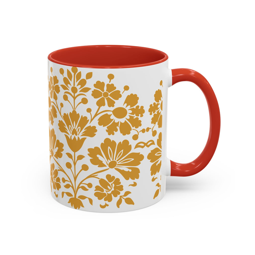 Gold Floral Accent Coffee Mug — Elegant Damask 11/15oz Ceramic