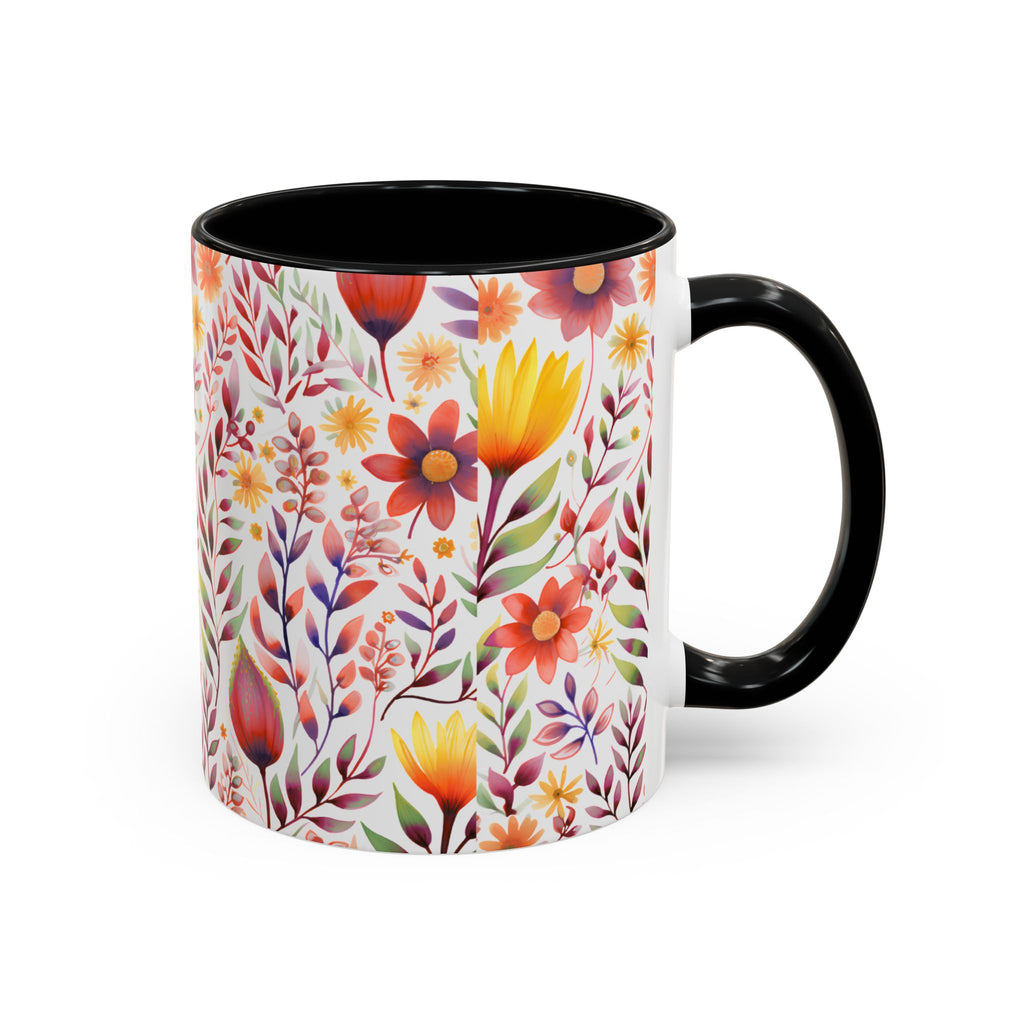 Floral Accent Coffee Mug – Colorful Watercolor Garden Design (11/15oz)