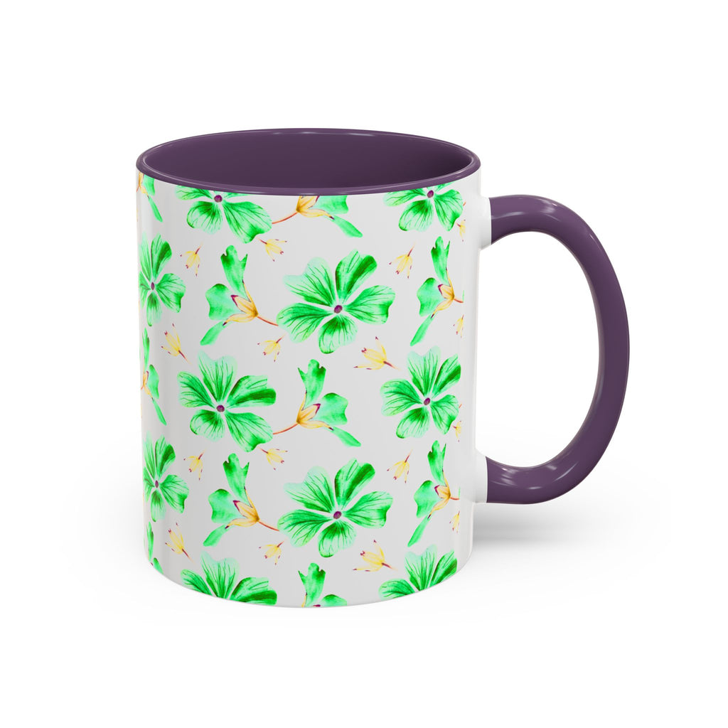 Green Watercolor Hibiscus Accent Coffee Mug – Tropical Floral Ceramic Mug
