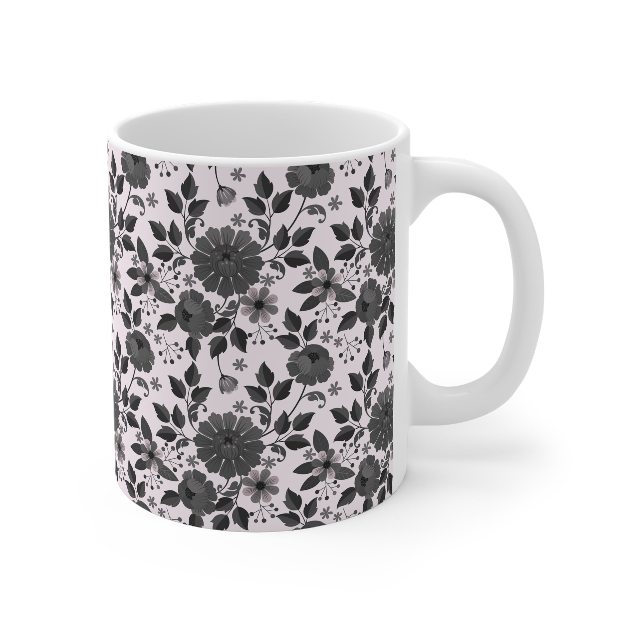 Floral Pattern Coffee Mug — Black & Blush Vintage Daisy Ceramic Mug