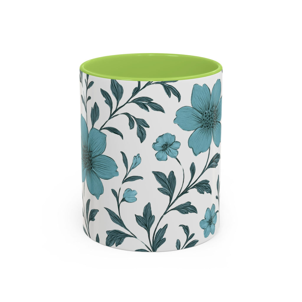 Teal Floral Accent Coffee Mug (11/15oz) – Ceramic Tea & Coffee Cup