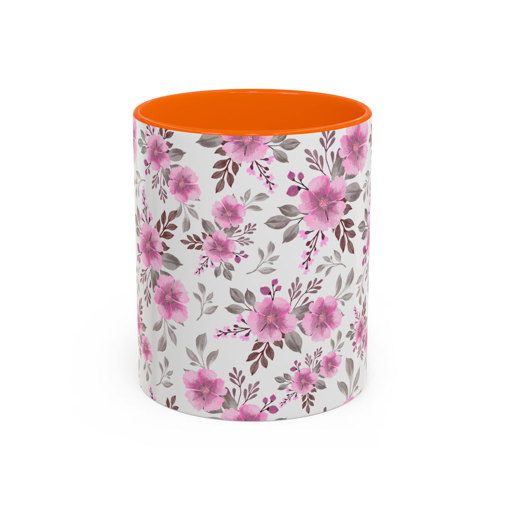 Pink Floral Accent Coffee Mug — Ceramic Rose Pattern 11/15oz
