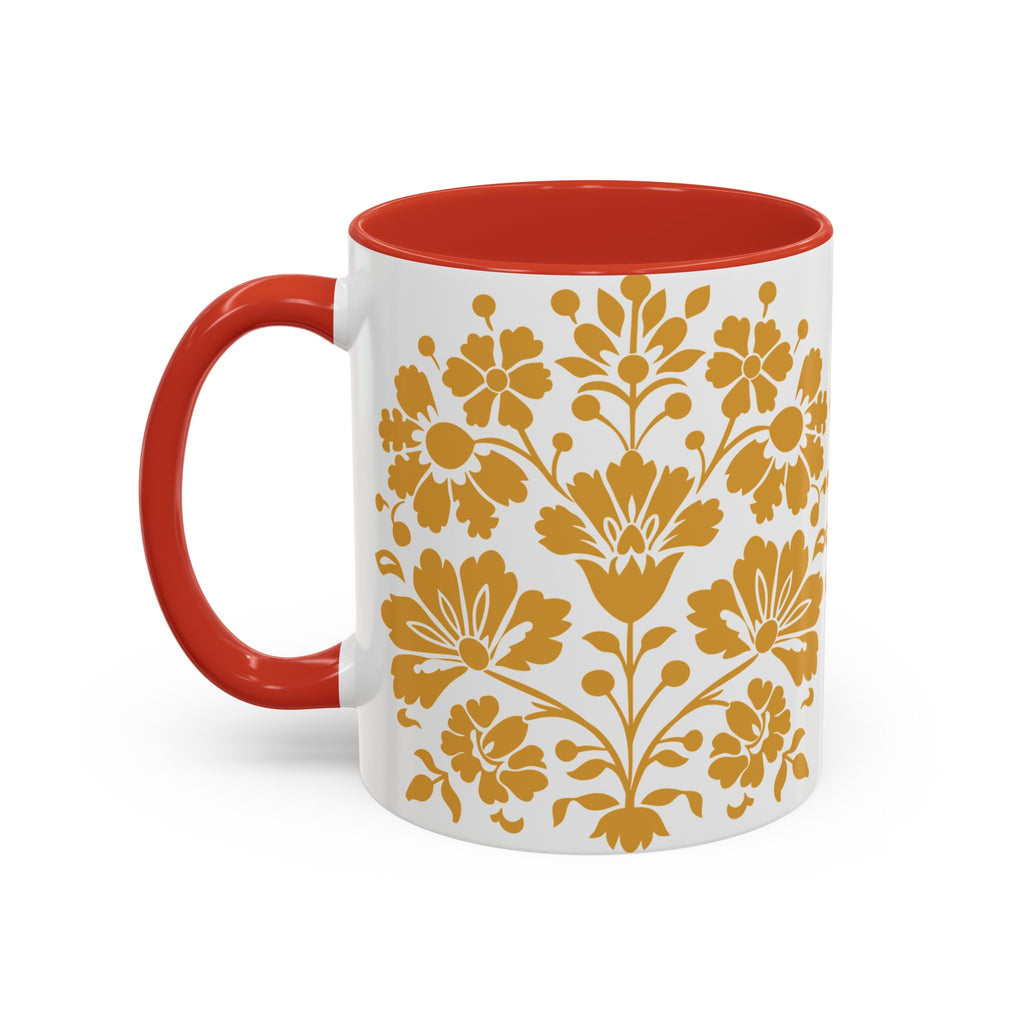 Gold Floral Accent Coffee Mug — Elegant Damask 11/15oz Ceramic