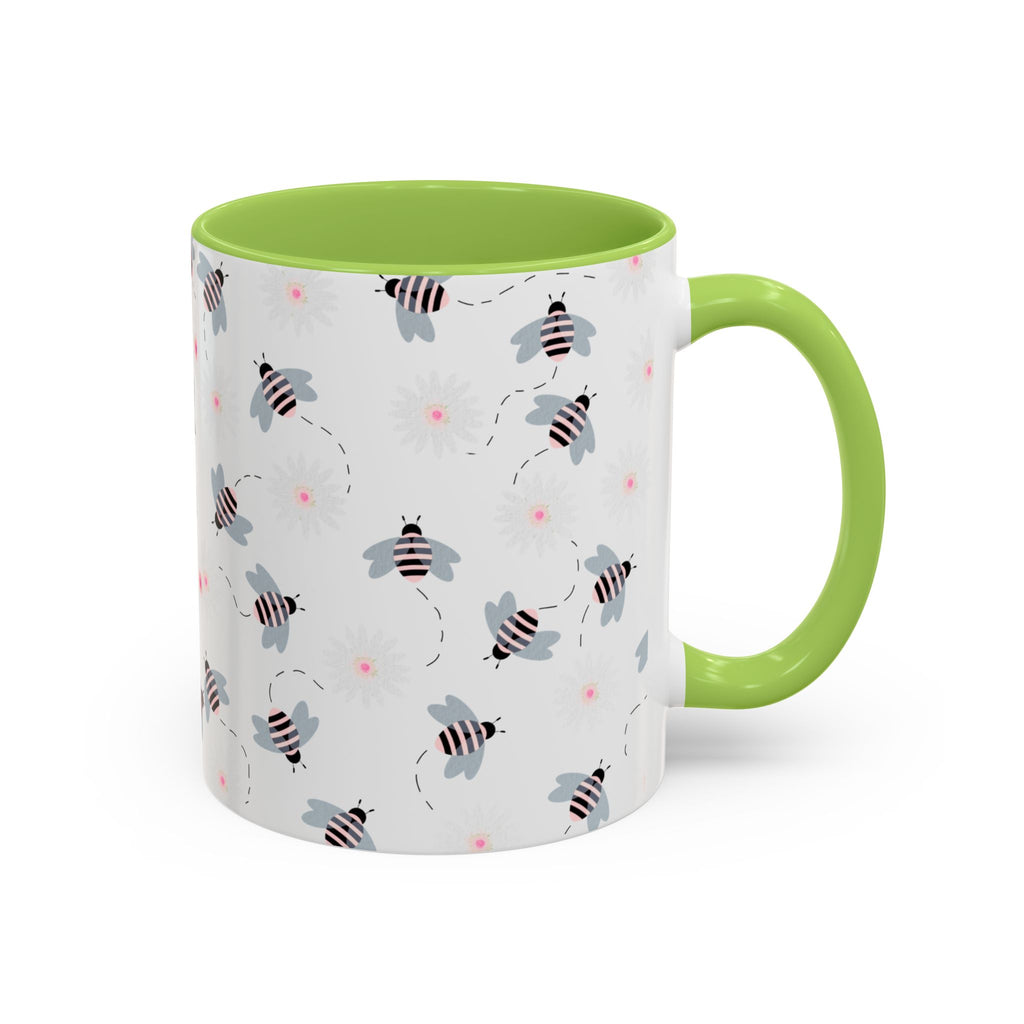Bee Pattern Accent Coffee Mug — Cute Floral Honeybee Design, 11/15 oz