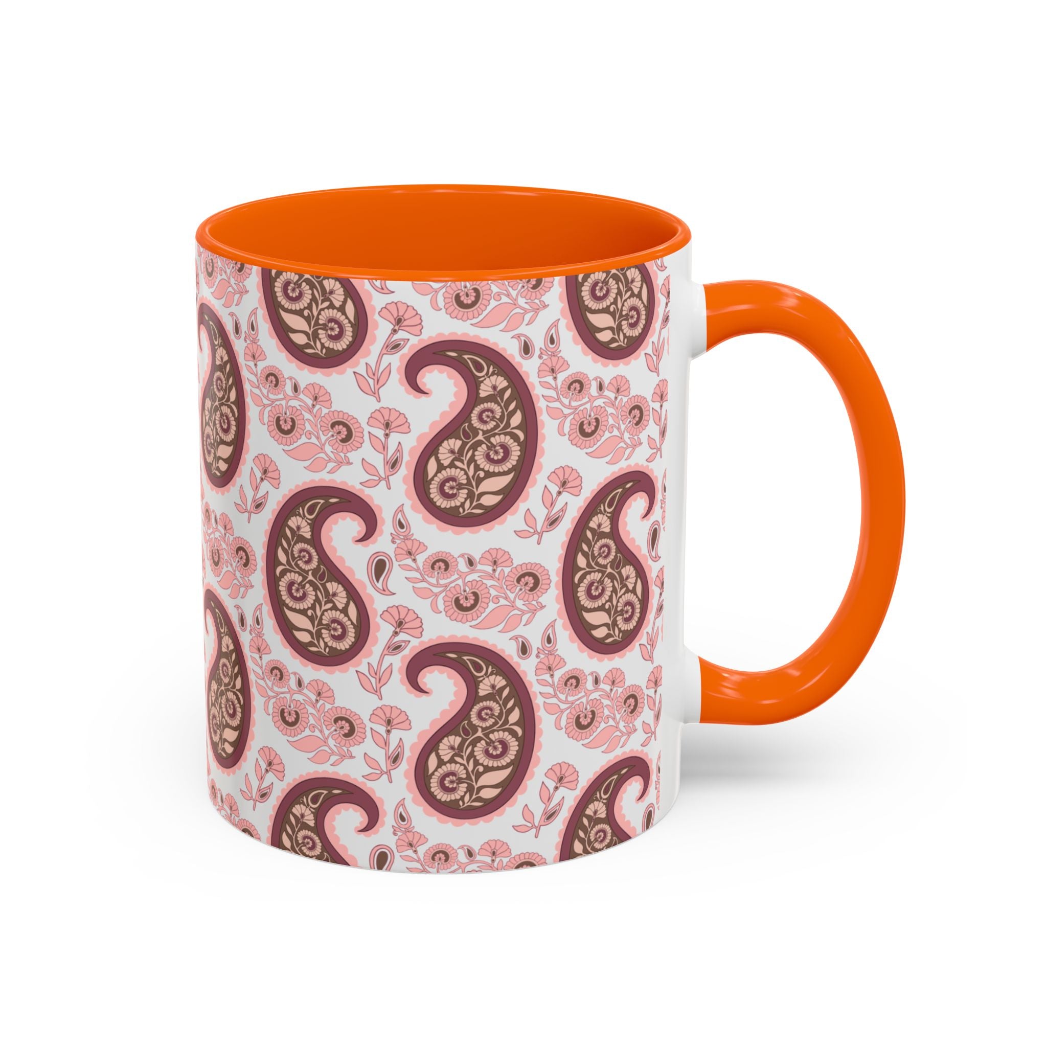 Pink Paisley Accent Coffee Mug — Decorative Floral Pattern 11/15oz