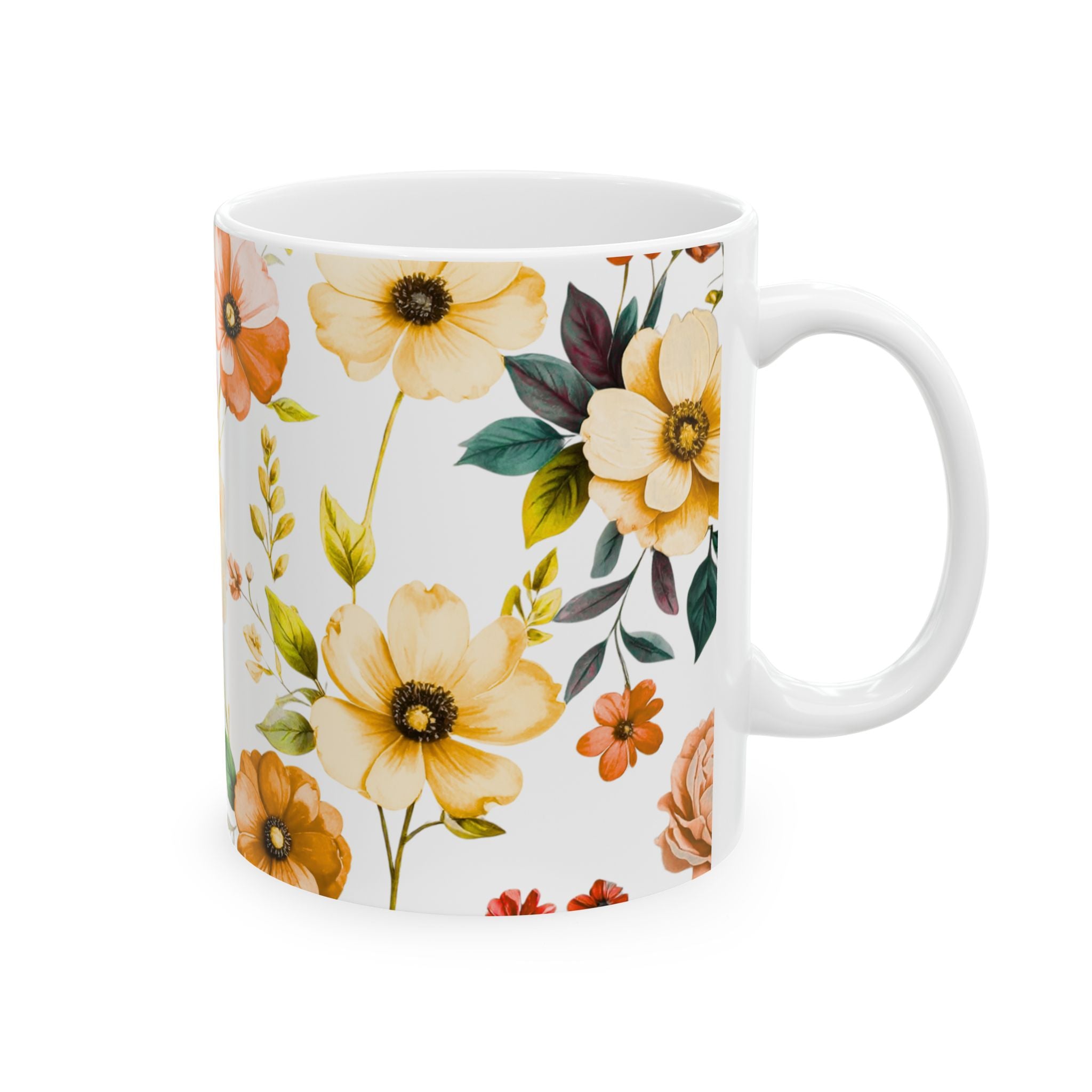 Floral Watercolor Ceramic Mug — Vintage Spring Blossom Coffee Cup (11oz/15oz)