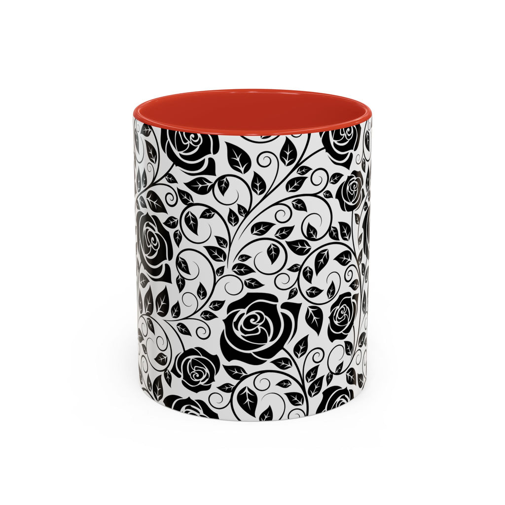 Black Rose Pattern Accent Coffee Mug — 11/15oz Ceramic Gift