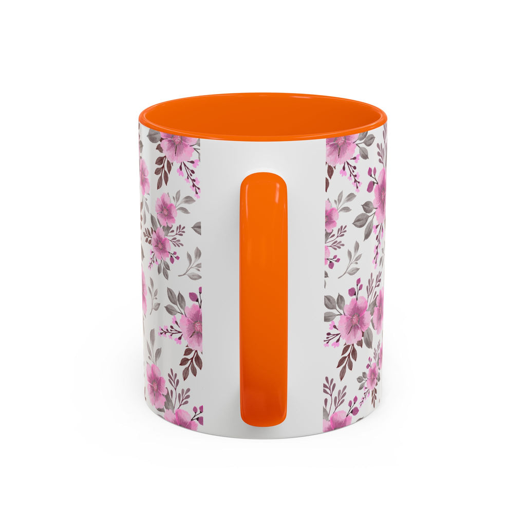 Pink Floral Accent Coffee Mug — Ceramic Rose Pattern 11/15oz