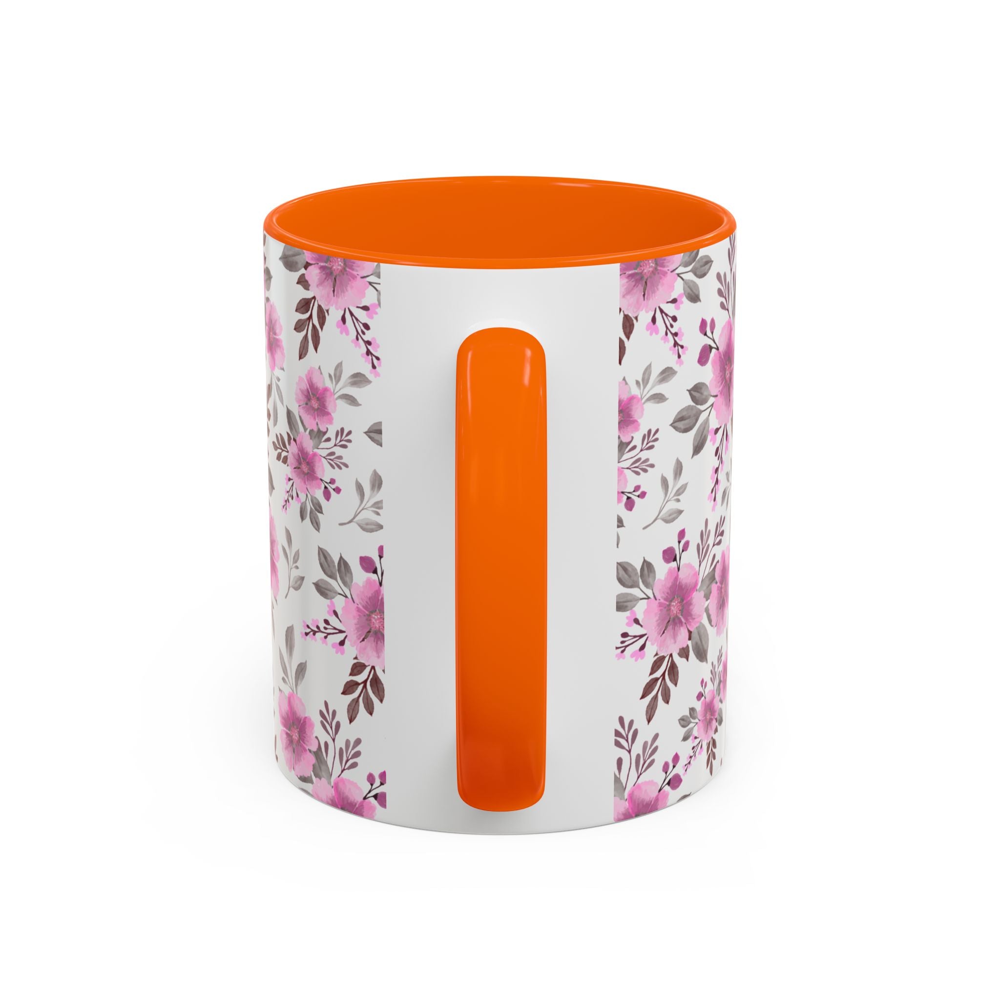 Pink Floral Accent Coffee Mug — Ceramic Rose Pattern 11/15oz