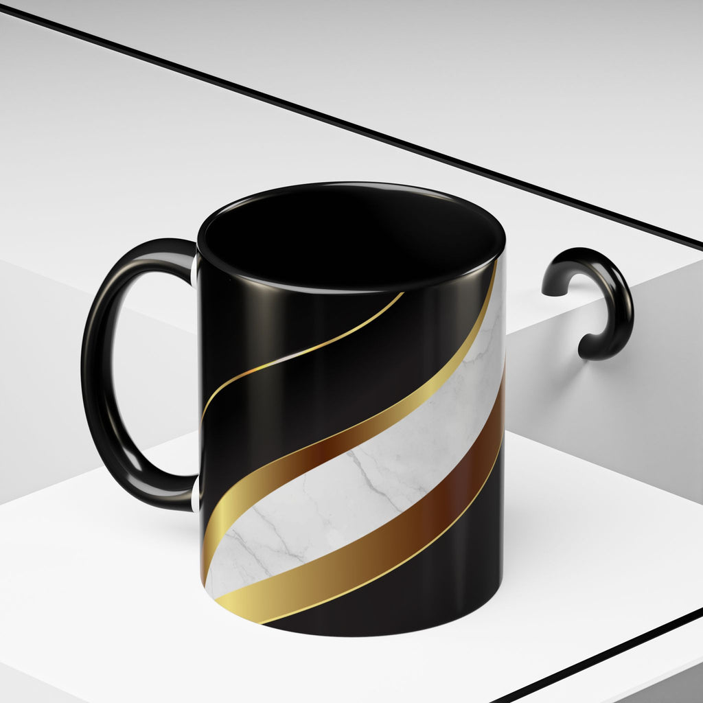 Black Marble Accent Coffee Mug — Gold Ribbon Elegance (11/15oz)