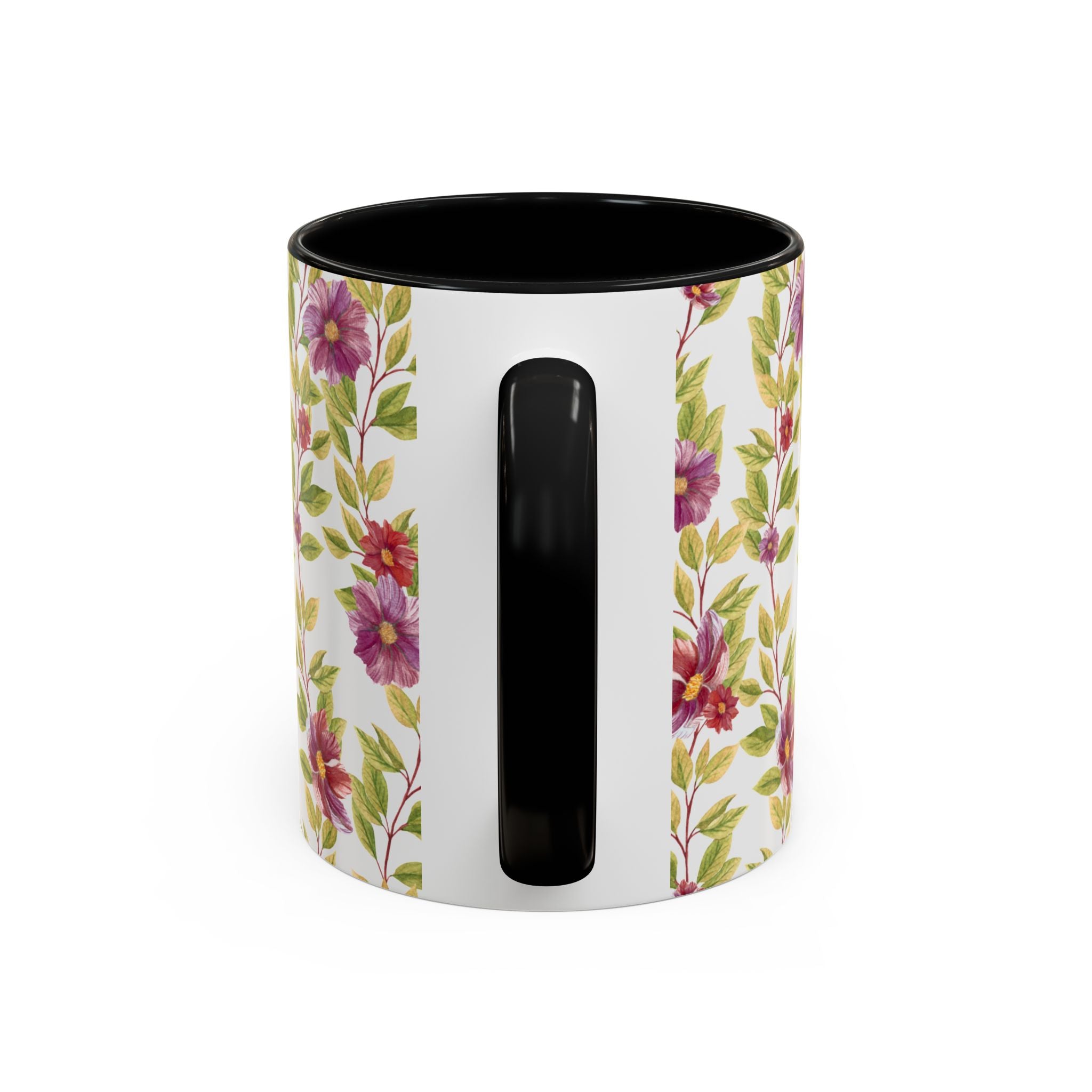 Floral Vine Accent Coffee Mug — Purple Watercolor Blossoms (11/15oz)