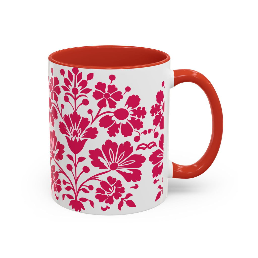 Pink Floral Accent Coffee Mug – 11/15oz Decorative Tea & Coffee Cup