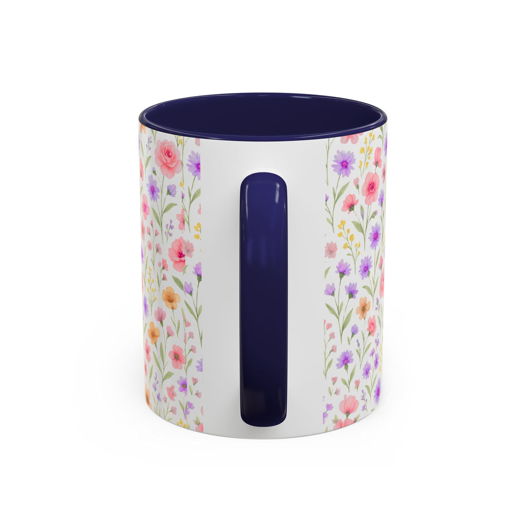 Floral Watercolor Accent Coffee Mug — Pastel Wildflower Pattern (11/15 oz)