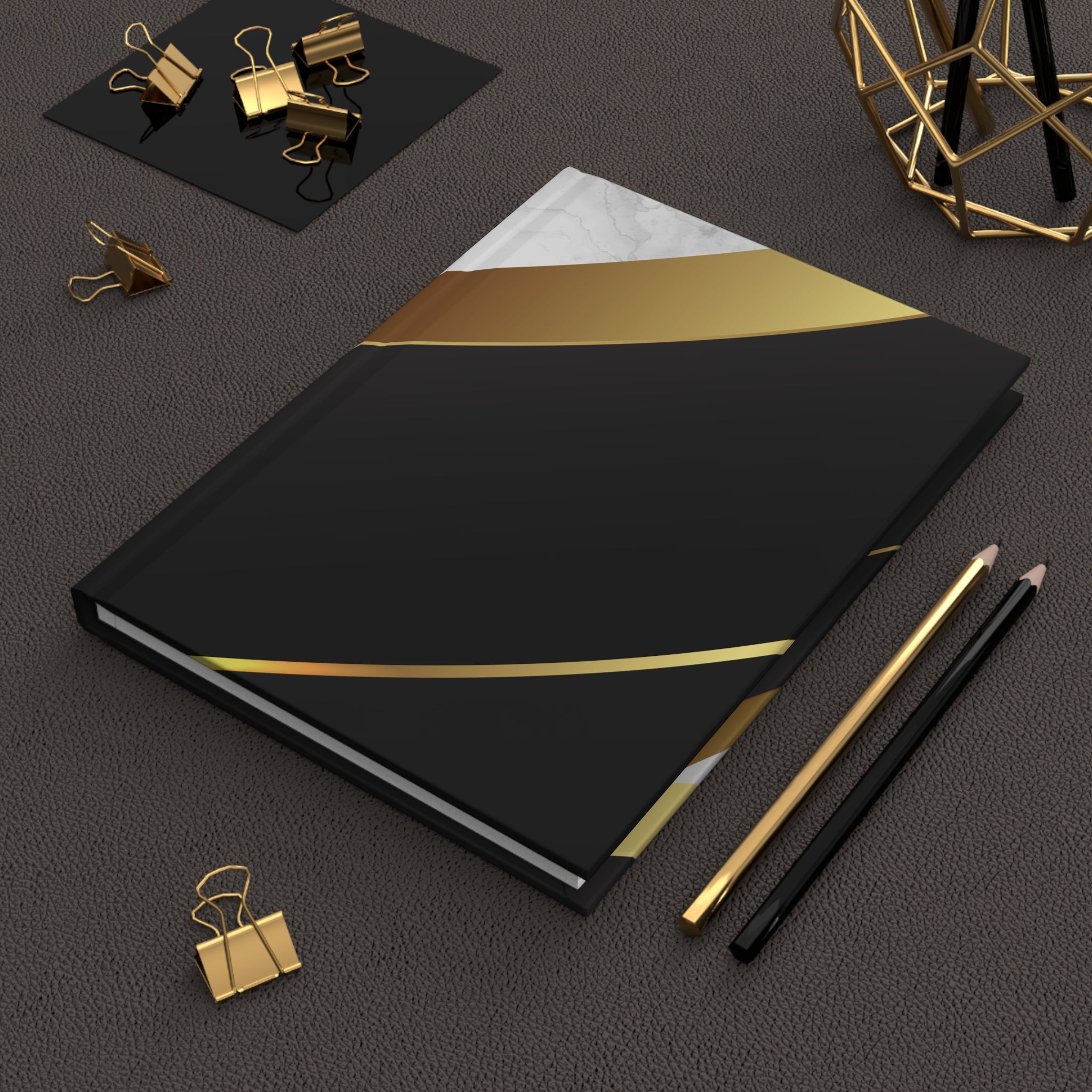 Elegant Black & Gold Hardcover Journal - Marble Accent Matte Notebook