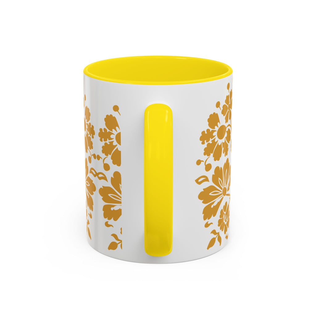Gold Floral Accent Coffee Mug — Elegant Damask 11/15oz Ceramic