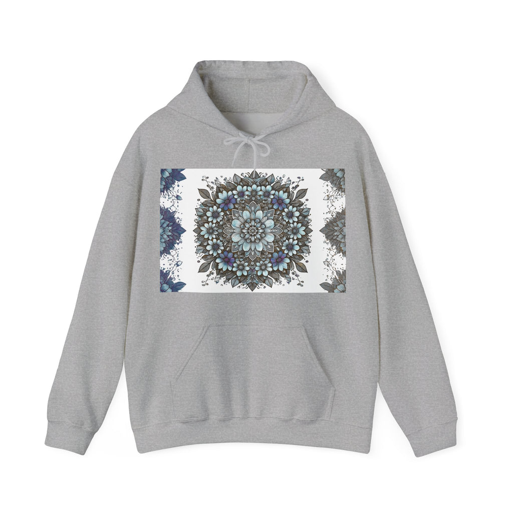Floral Mandala Hoodie — Blue Botanical Symmetry Pullover
