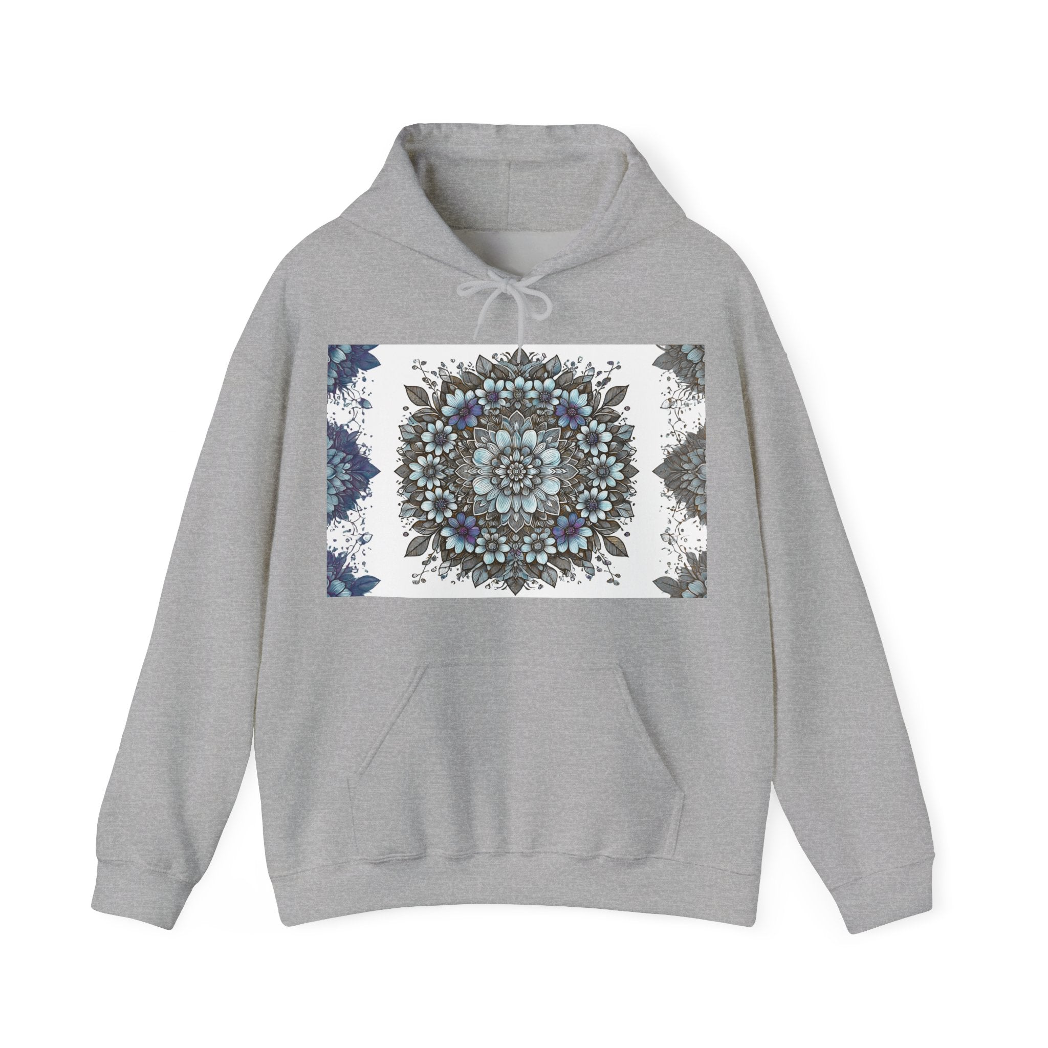 Floral Mandala Hoodie — Blue Botanical Symmetry Pullover