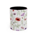 Floral Watercolor Accent Coffee Mug — Poppy & Wildflower Pattern (11/15oz)