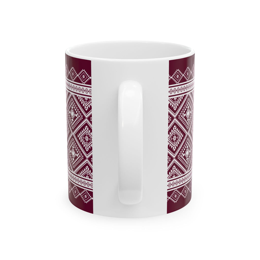Maroon Nordic Pattern Ceramic Mug — Cozy Scandinavian Knit Design (11oz & 15oz)