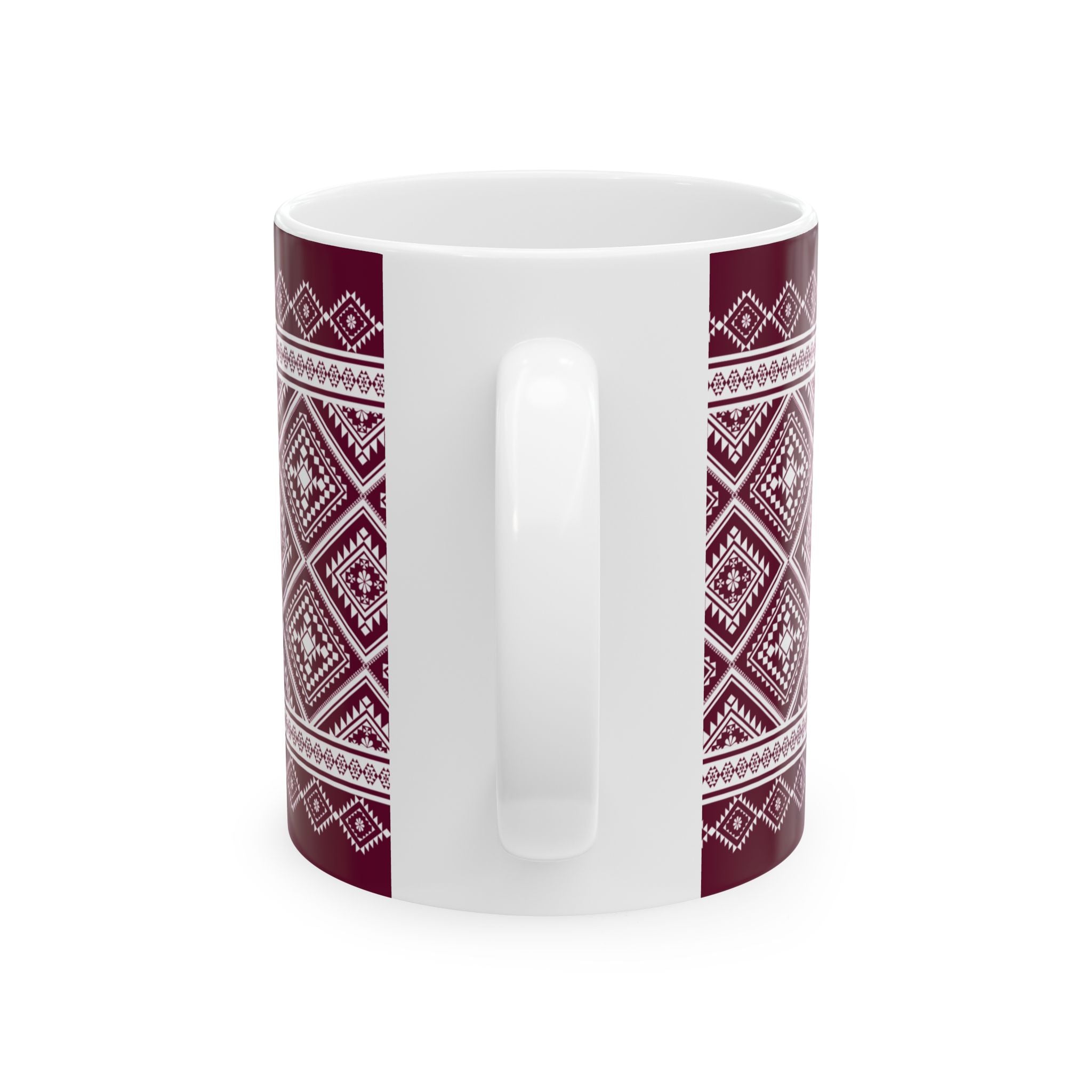 Maroon Nordic Pattern Ceramic Mug — Cozy Scandinavian Knit Design (11oz & 15oz)