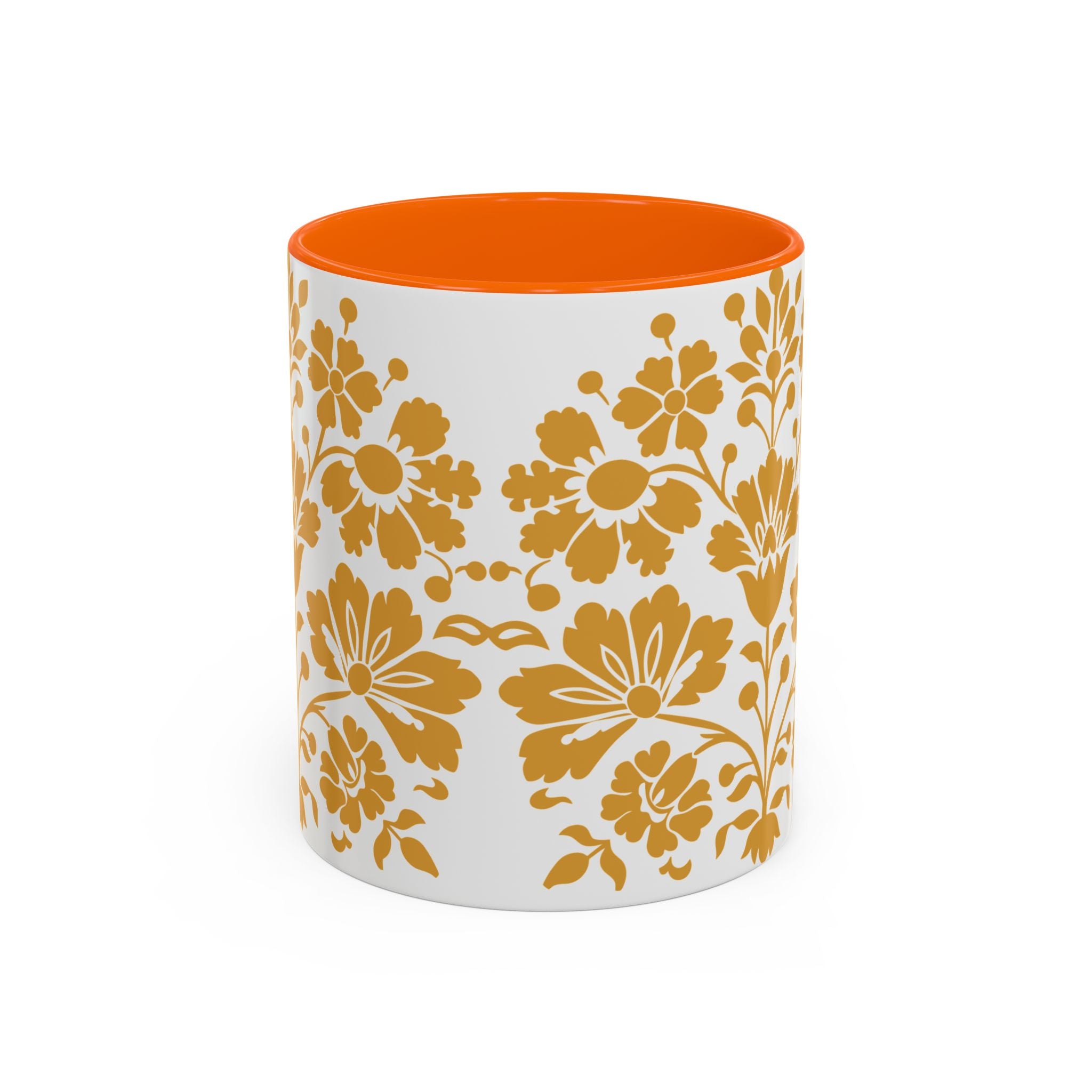 Gold Floral Accent Coffee Mug — Elegant Damask 11/15oz Ceramic