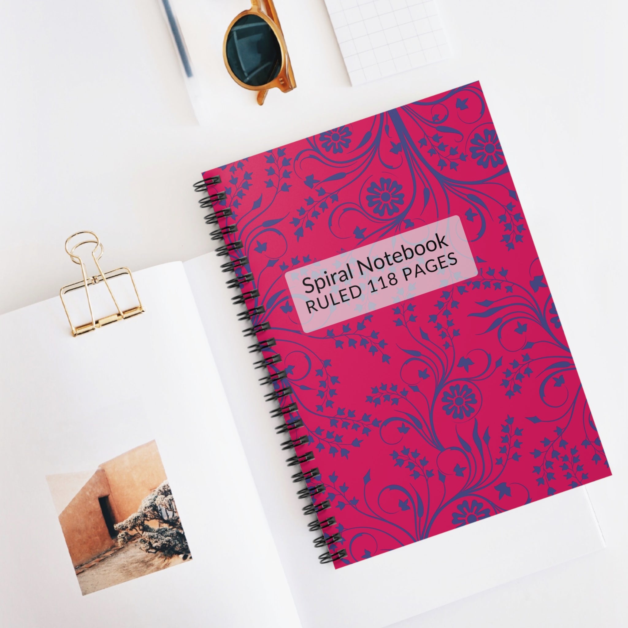 Floral Pink Spiral Notebook — Ruled 118-Page Journal