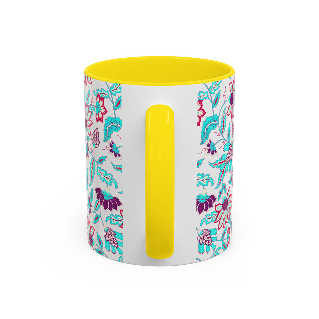 Floral Accent Coffee Mug – Teal & Magenta Patterned Ceramic Mug (11/15oz)