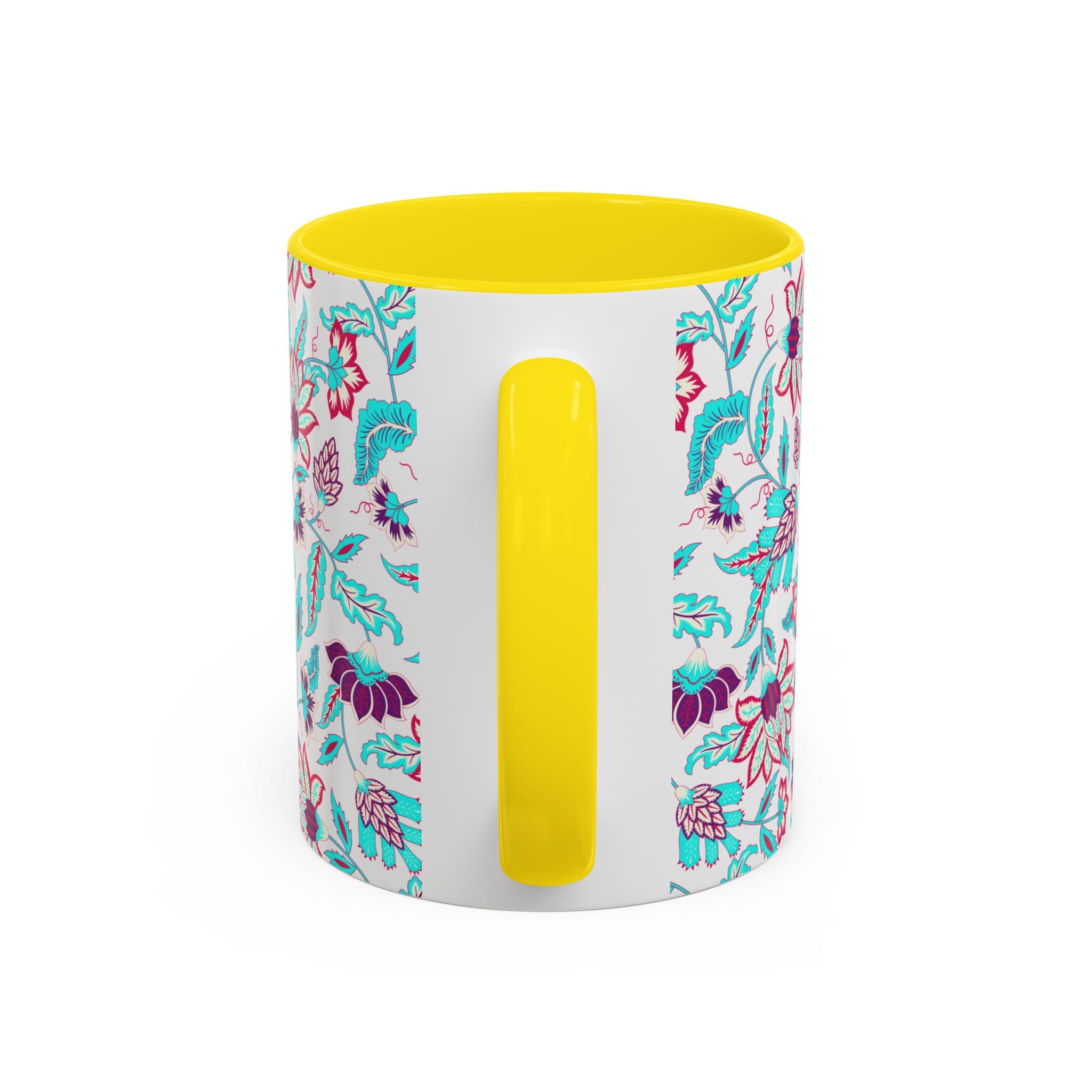 Floral Accent Coffee Mug – Teal & Magenta Patterned Ceramic Mug (11/15oz)