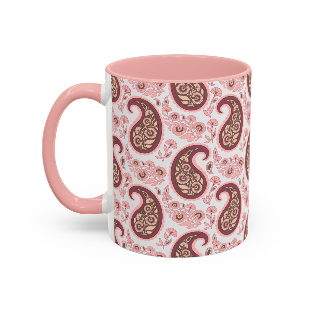 Pink Paisley Accent Coffee Mug — Decorative Floral Pattern 11/15oz