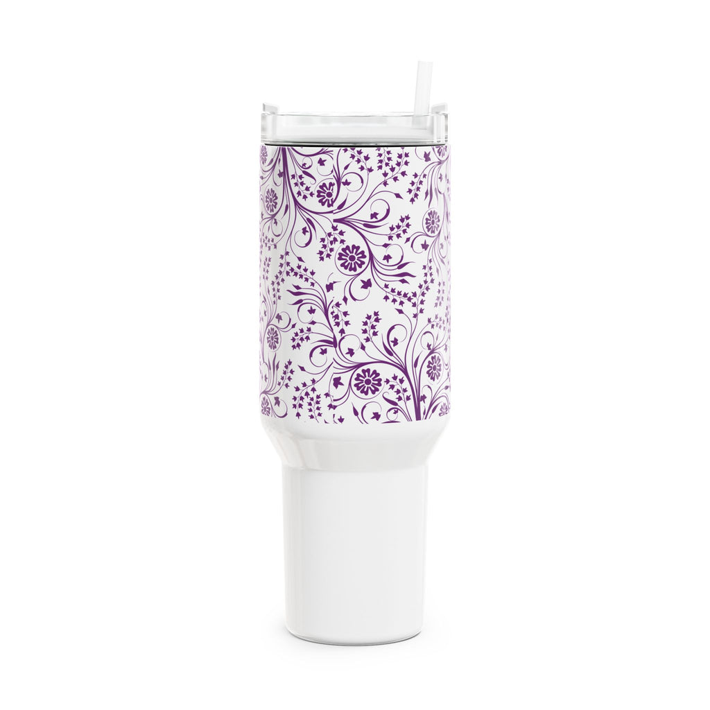 40oz Floral Swirl Tumbler — Purple Vine Insulated Travel Mug