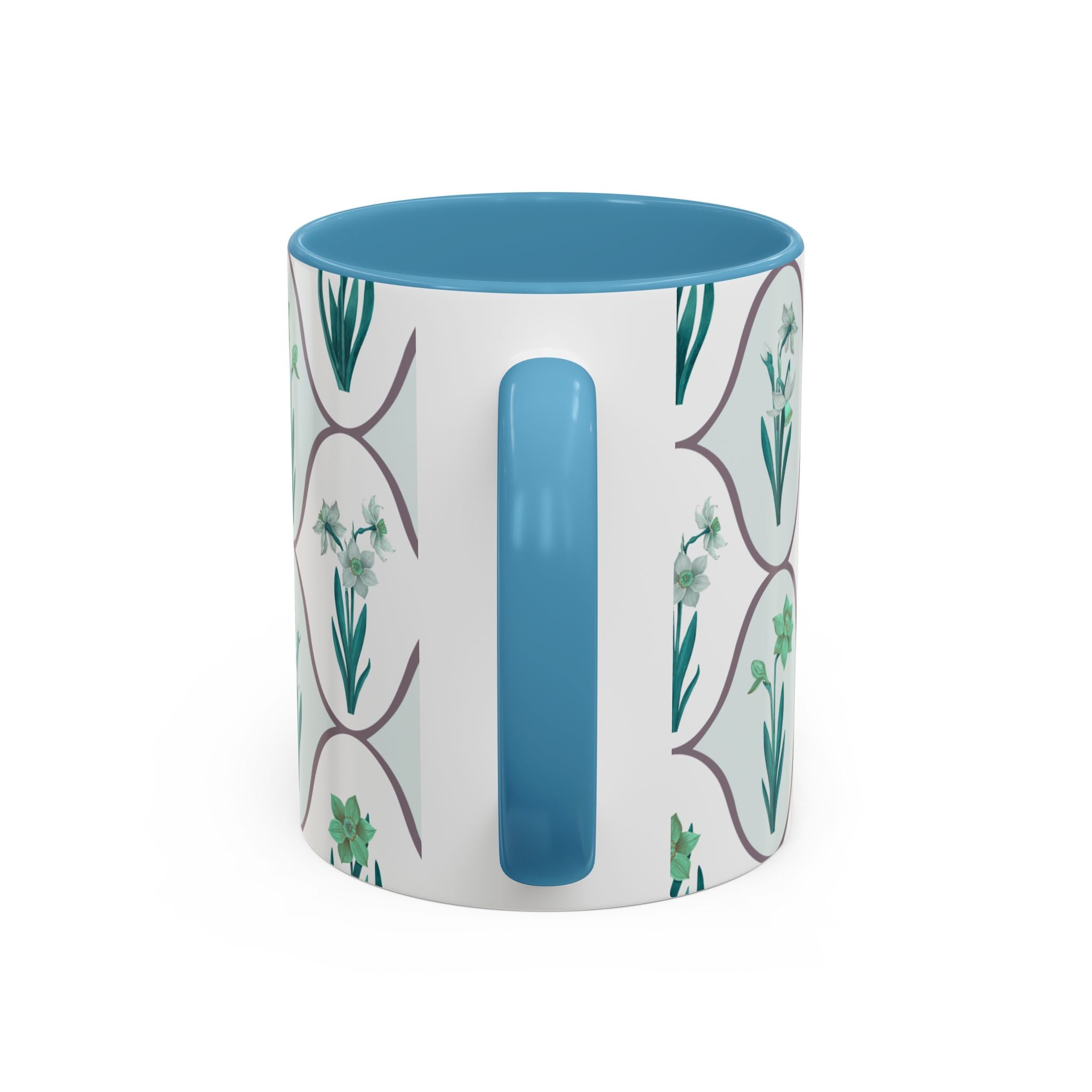 Floral Tile Accent Coffee Mug — Green Botanical Pattern (11/15 oz)