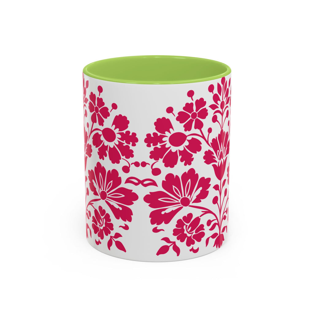 Pink Floral Accent Coffee Mug – 11/15oz Decorative Tea & Coffee Cup