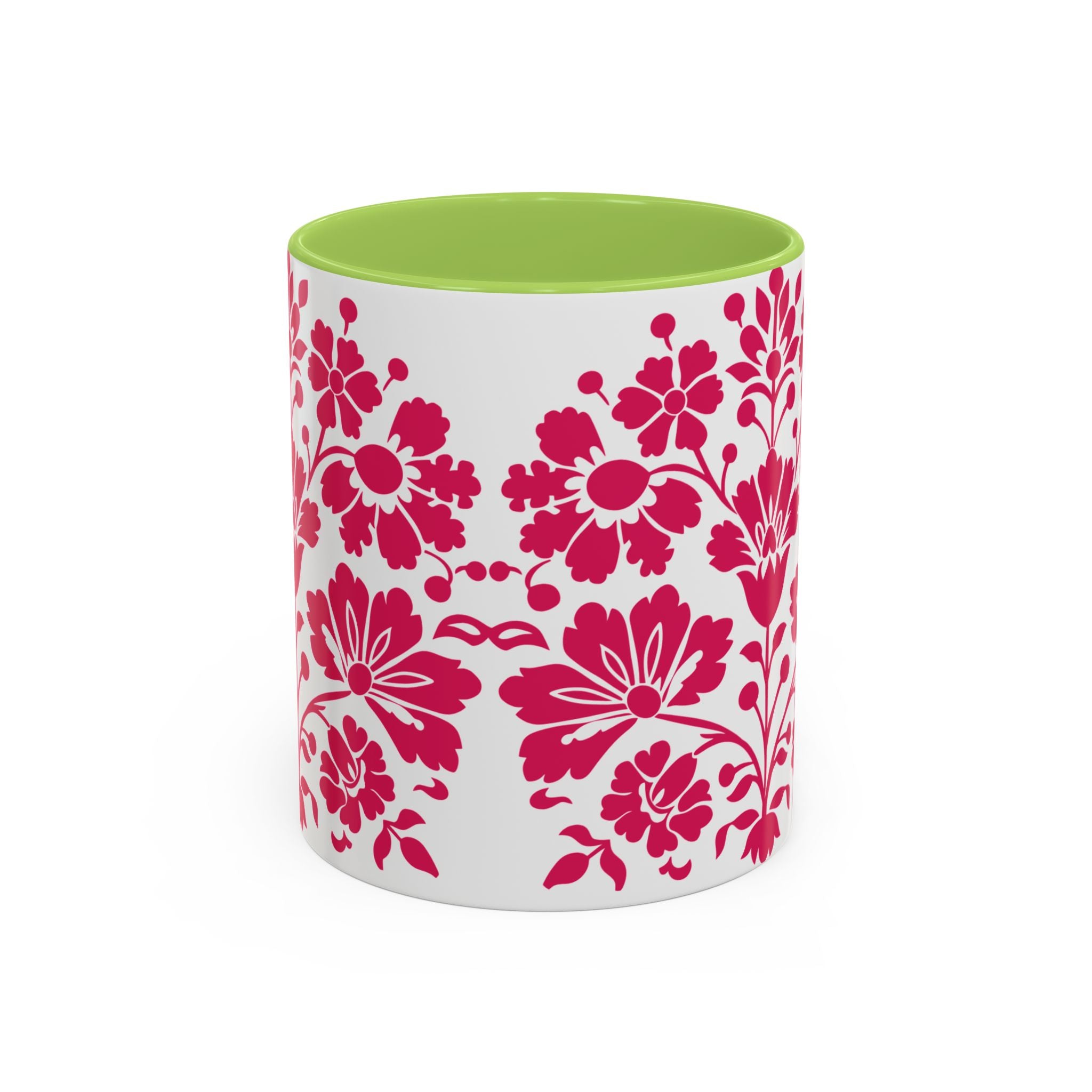 Pink Floral Accent Coffee Mug – 11/15oz Decorative Tea & Coffee Cup