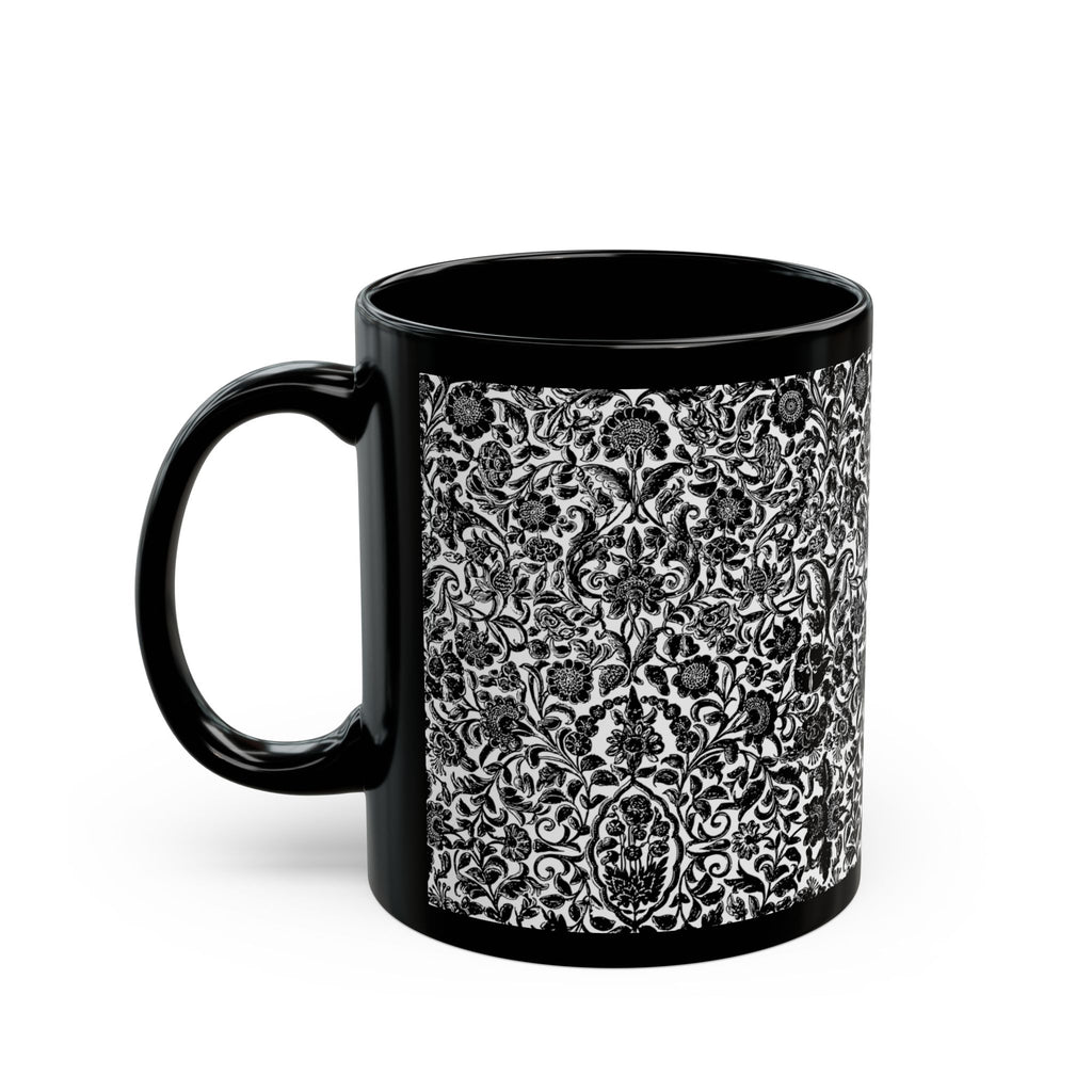 Black Ceramic Mug — Intricate Vintage Floral Pattern (11oz & 15oz)