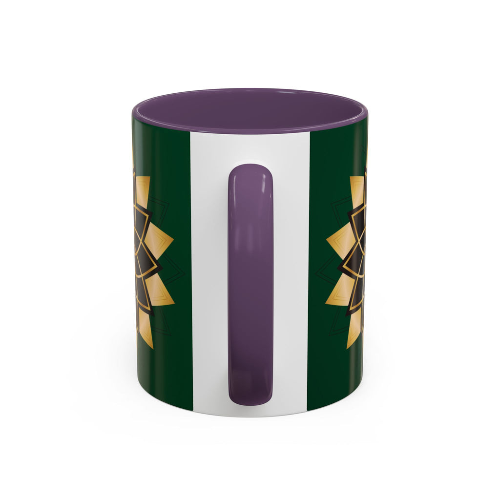 Gold Mandala Accent Coffee Mug — Elegant Green & Black Ceramic 11/15oz
