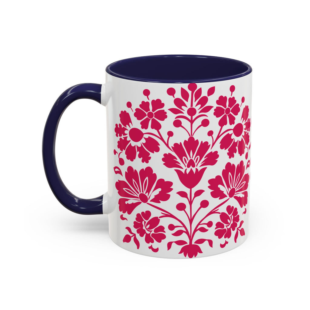 Pink Floral Accent Coffee Mug – 11/15oz Decorative Tea & Coffee Cup