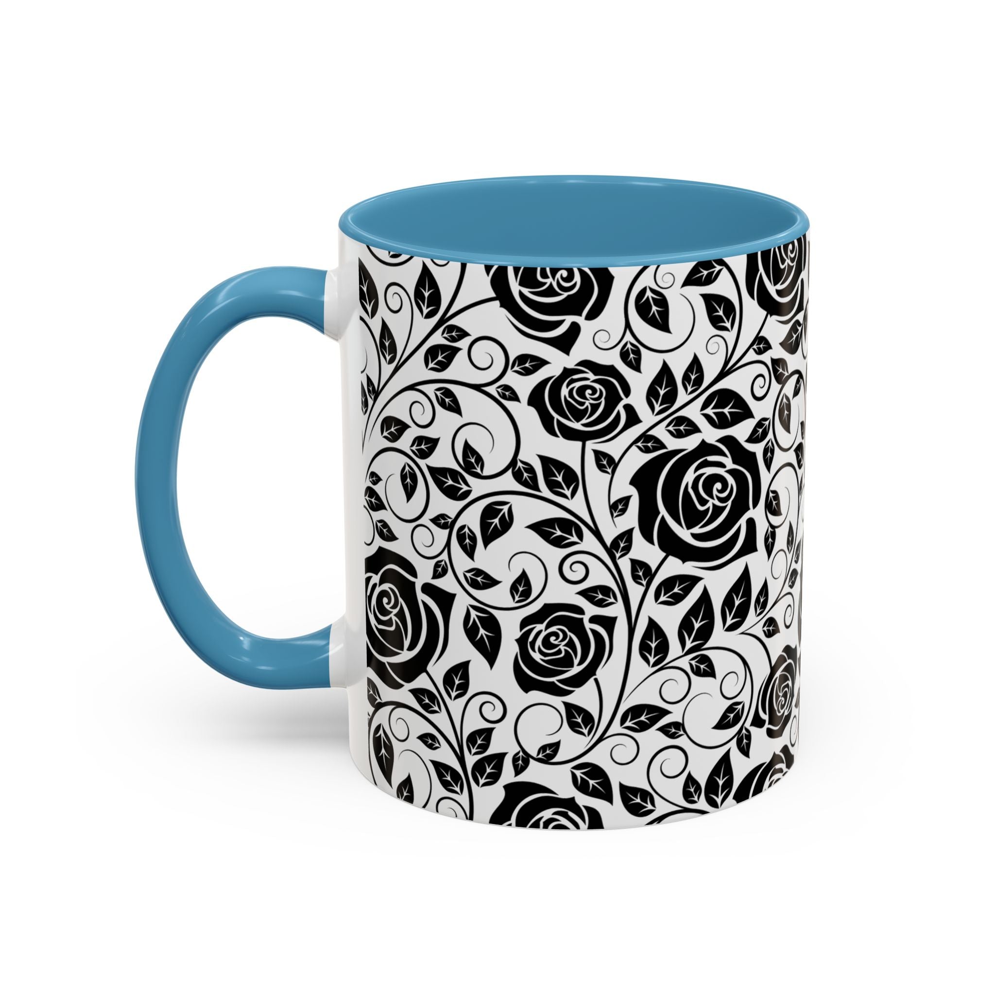 Black Rose Pattern Accent Coffee Mug — 11/15oz Ceramic Gift
