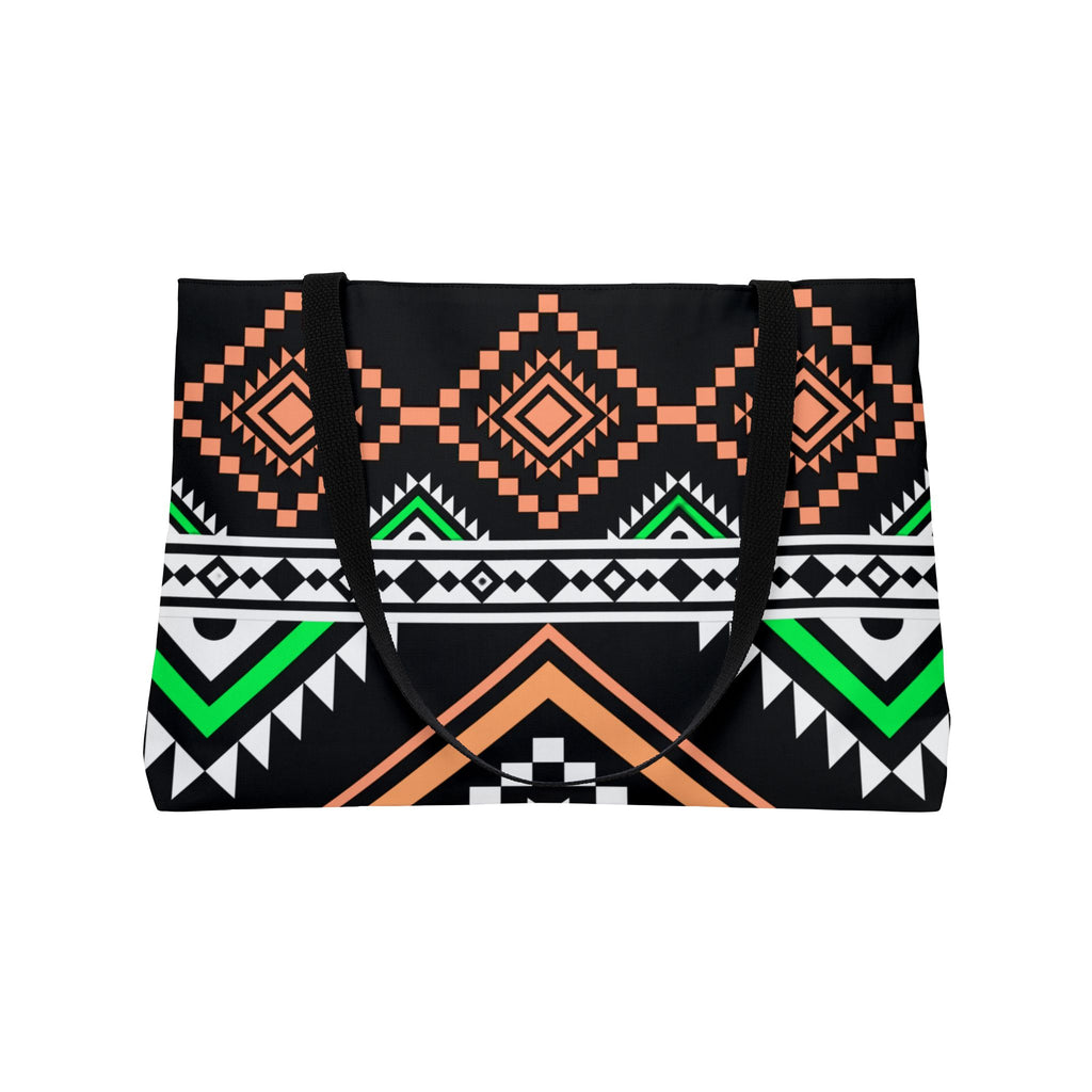 Aztec Geo Weekender Tote Bag — Black & Neon Tribal Beach Bag