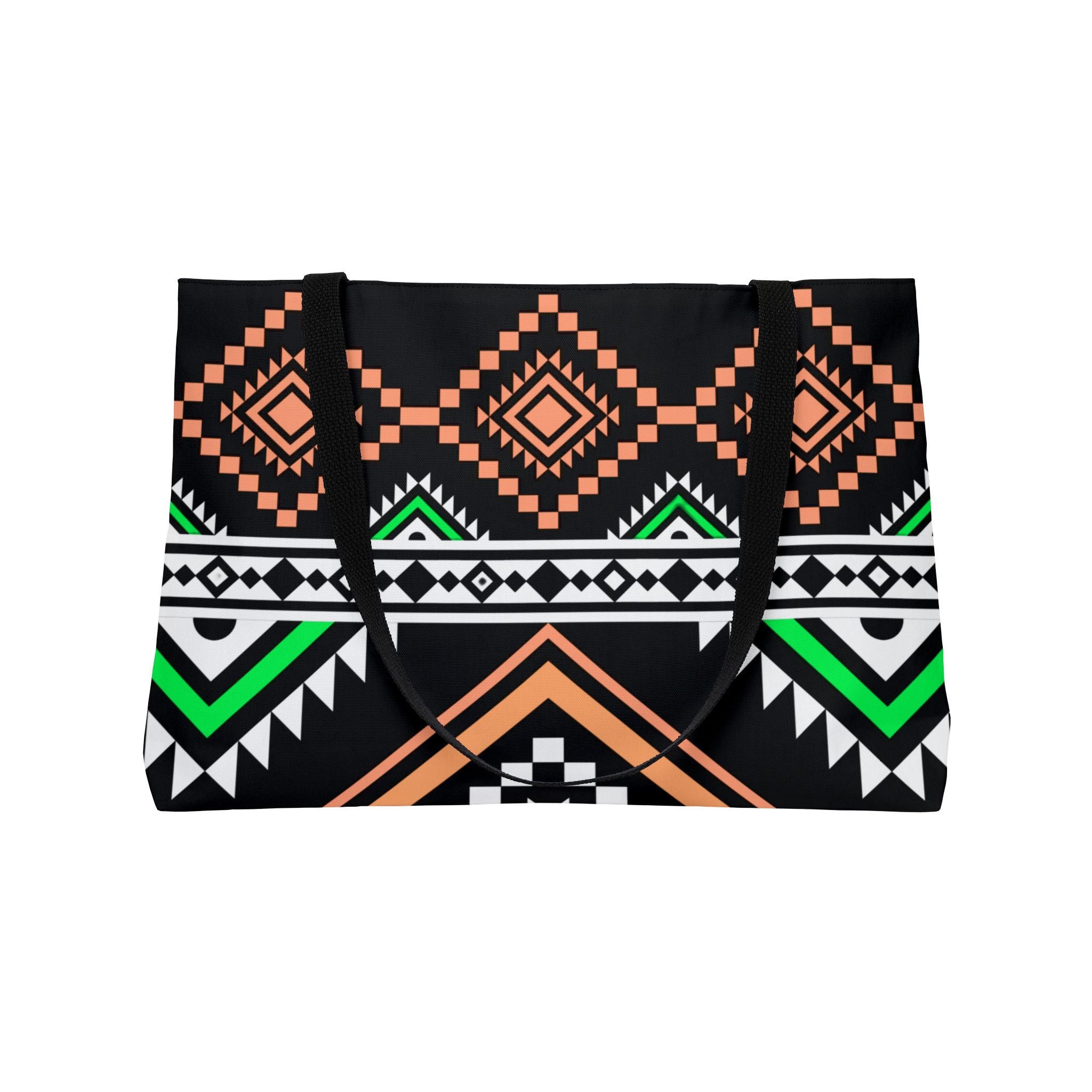 Aztec Geo Weekender Tote Bag — Black & Neon Tribal Beach Bag