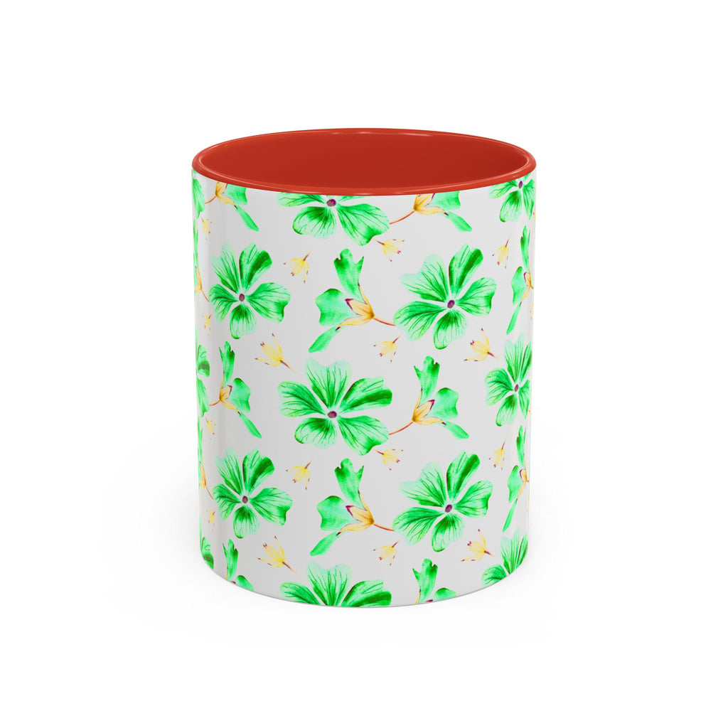 Green Watercolor Hibiscus Accent Coffee Mug – Tropical Floral Ceramic Mug
